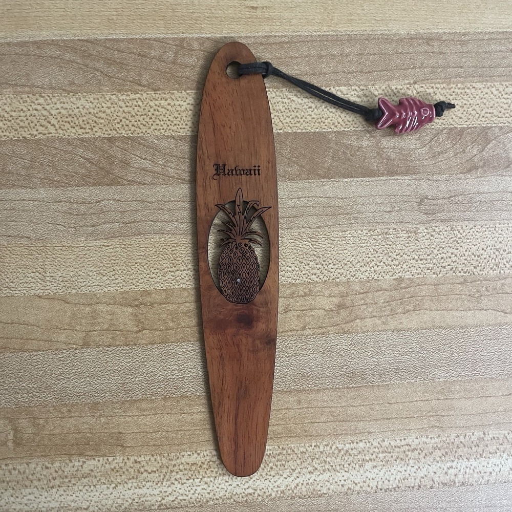 Vintage Hawaiian Koa‎ Surfboard Bookmarker Pineapple Laser Engraved Gift Memento